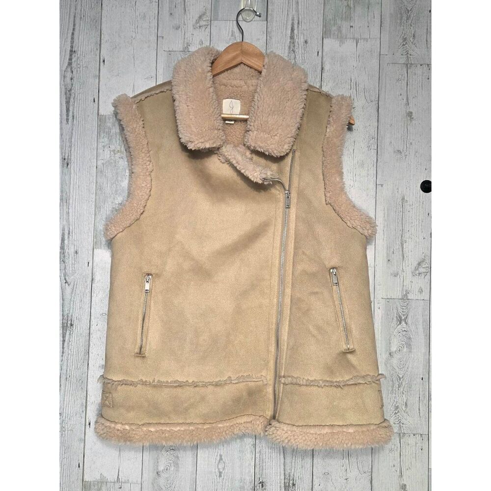 Joie Faix Shearling Lined Faux Suede Nubuck Moto Vest Sz. S